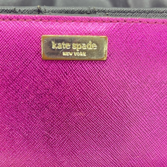 KATE SPADE NEW YORK HOT PINK WALLET WITH ICONIC NAME PLATE IN GOLD TONE - Picture 3 of 17
